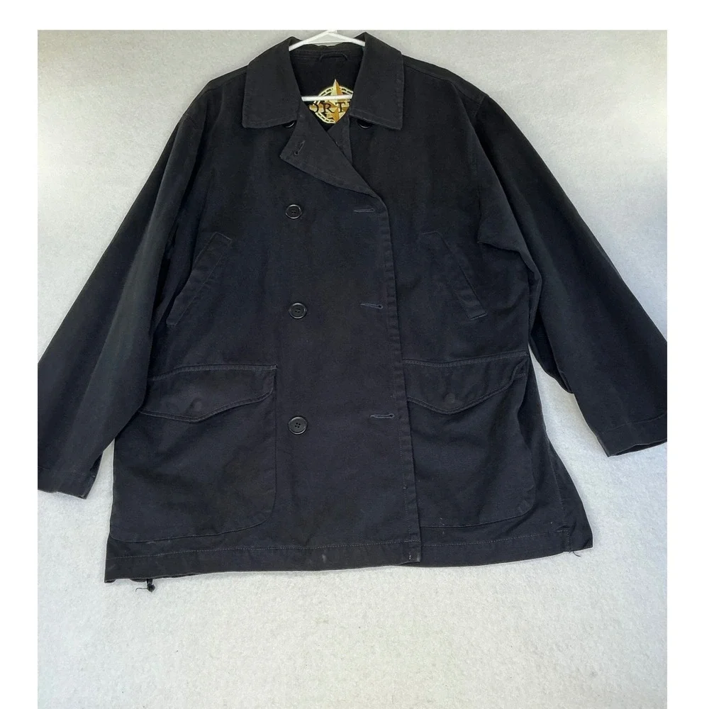 North 44 Canvas Deck Jacket Mens L Navy Double Breasted Side Zip Nautical